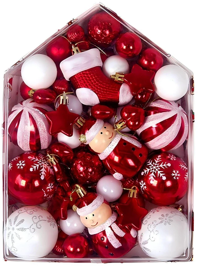 Main image of Shatterproof Christmas Tree Ornaments Set - Red/Green/Gold Assortment, Multiple Finishes, Pre-looped Lanyards, 72-Piece