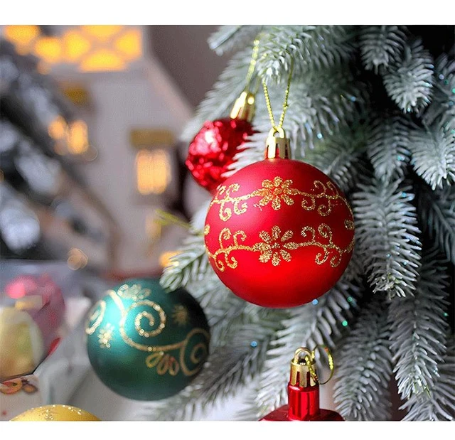 Alt view image 4 of 6 - Shatterproof Christmas Tree Ornaments Set - Red/Green/Gold Assortment, Multiple Finishes, Pre-looped Lanyards, 72-Piece