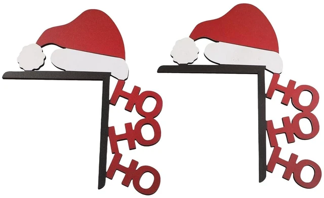 Main image of Wooden Christmas Door Frame Corner Sign - Holiday Festive Decoration, Reversible Left/Right Design, Damage-Free Mount, 8 x 8 Inches