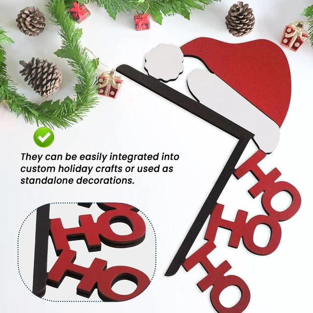 Alt view image 6 of 7 - Wooden Christmas Door Frame Corner Sign - Holiday Festive Decoration, Reversible Left/Right Design, Damage-Free Mount, 8 x 8 Inches