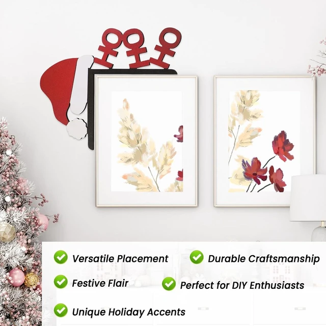 Alt view image 7 of 7 - Wooden Christmas Door Frame Corner Sign - Holiday Festive Decoration, Reversible Left/Right Design, Damage-Free Mount, 8 x 8 Inches