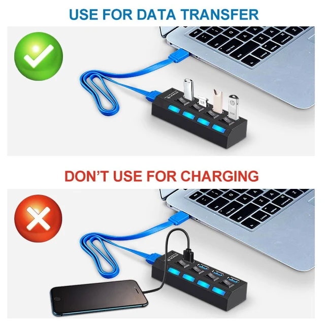 Alt view image 3 of 4 - 4 Port USB 3.0 Hub Powered USB Data Splitter Extender Aluminum Alloy Multiport Adapter With Individual On Off Power Switches 5Gbps High Speed Fast Sync For PC Laptop Desktop Computer Systems