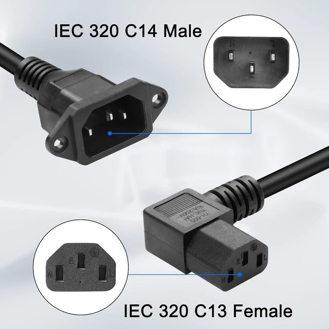 Alt view image 3 of 7 - 90 Degree Right Angle IEC 320 C13 to C14 AC Power Plug Adapter Cable C13 3 Pin Female to C14 3 Pin Male Wall Mount PDU Supply Extension Cord For Desktop Computers Lighting Displays 40cm