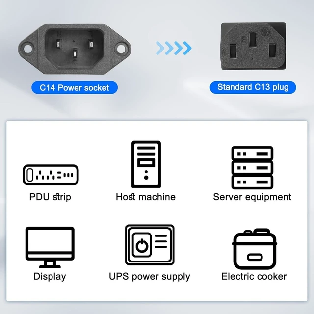 Alt view image 4 of 7 - 90 Degree Right Angle IEC 320 C13 to C14 AC Power Plug Adapter Cable C13 3 Pin Female to C14 3 Pin Male Wall Mount PDU Supply Extension Cord For Desktop Computers Lighting Displays 40cm