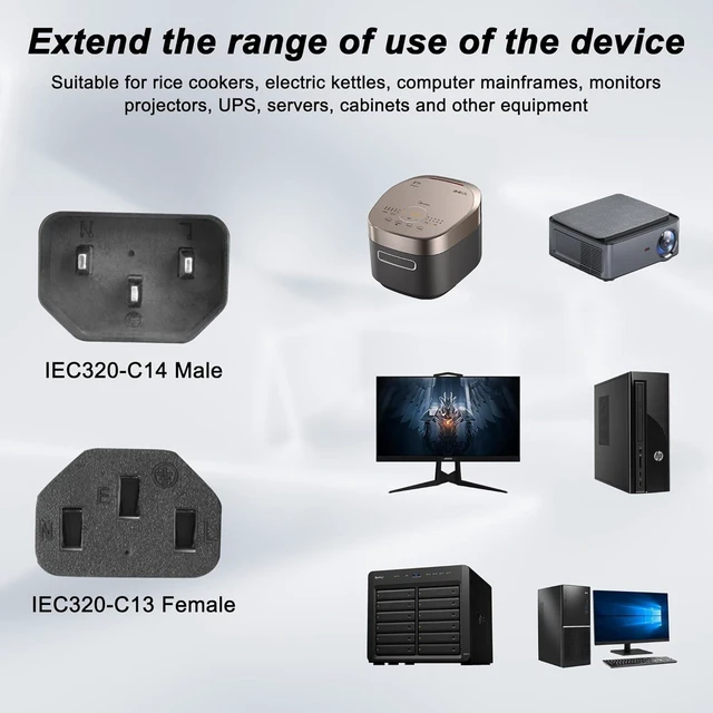 Alt view image 2 of 7 - 90 Degree Right Angle IEC 320 C13 to C14 AC Power Plug Adapter Cable C13 3 Pin Female to C14 3 Pin Male Wall Mount PDU Supply Extension Cord For Desktop Computers Lighting Displays 40cm