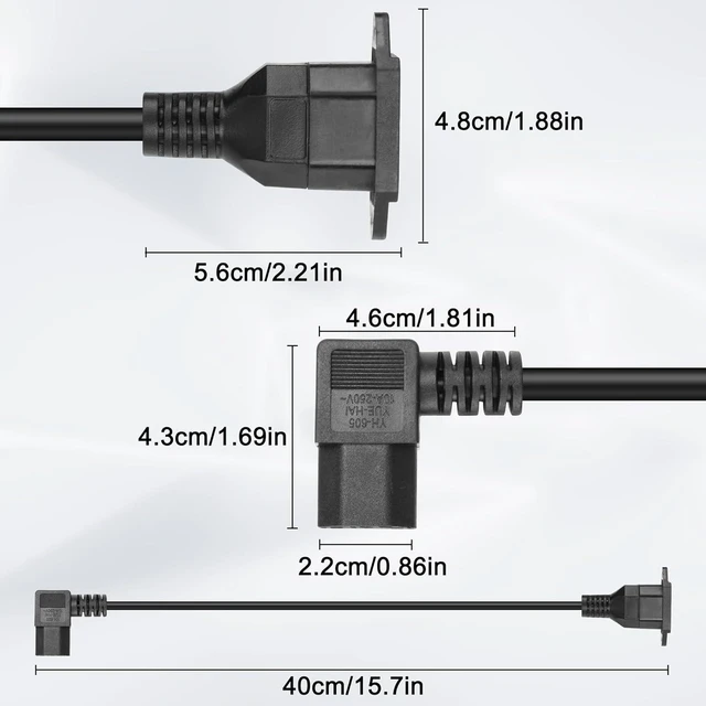 Alt view image 5 of 7 - 90 Degree Right Angle IEC 320 C13 to C14 AC Power Plug Adapter Cable C13 3 Pin Female to C14 3 Pin Male Wall Mount PDU Supply Extension Cord For Desktop Computers Lighting Displays 40cm