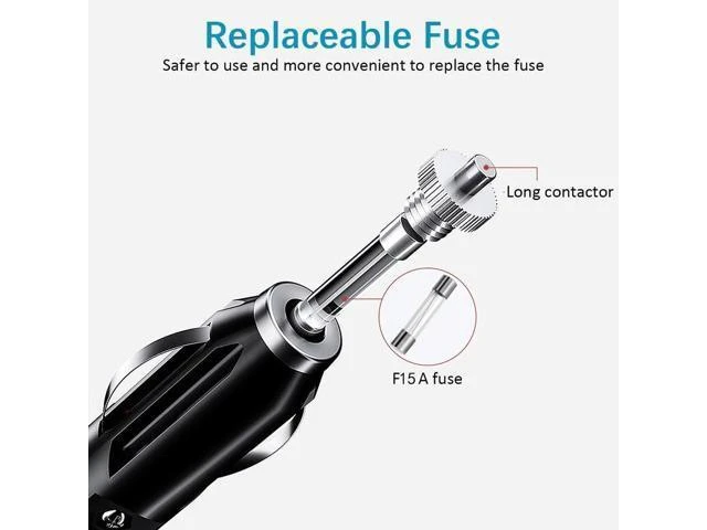 Alt view image 6 of 6 - Heavy Duty Car Cigarette Lighter Male Plug Replacement Cable - 14AWG Pure Copper, 12V/24V, Built-in 15A Fuse & LED Indicator, 3 FT (1m)
