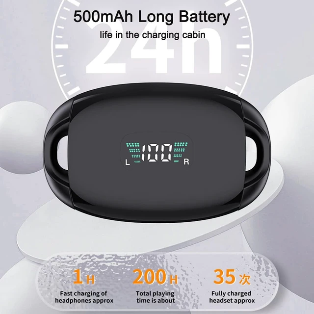 Alt view image 4 of 5 - Open Ear Clip-On Wireless Earbuds - Bluetooth 5.3 Air Conduction Headphones, Directional Audio, Built-in Mic, Type-C, Black