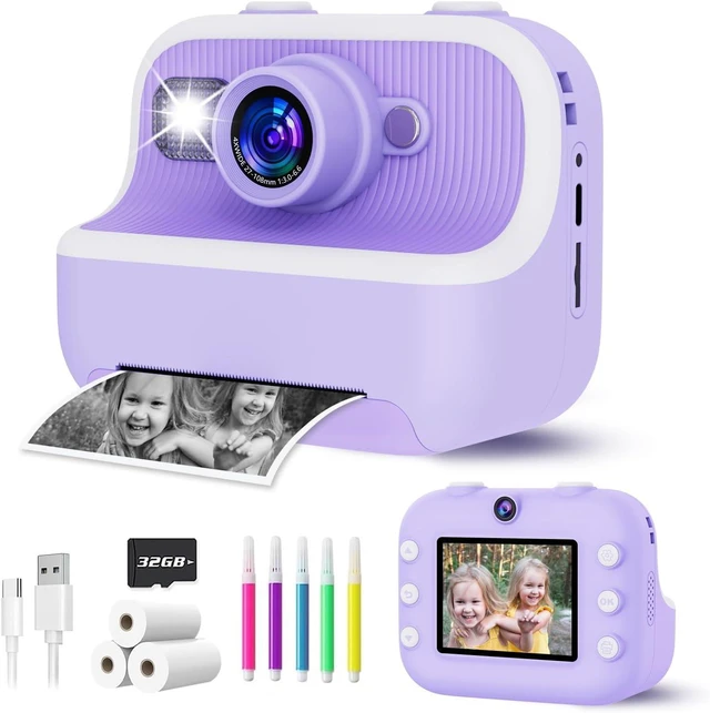 Main image of Kids Instant Print Digital Camera - 1080P HD Dual Lens, Zero Ink Thermal Printing, 32GB SD Card Included, Portable Toy Camera, Purple