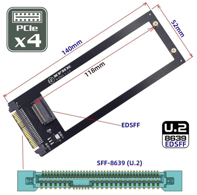 Alt view image 6 of 7 - EDSFF E1.S to U.2 SFF-8639 Host Adapter - NVMe PCIe Enterprise SSD Converter, Supports 9.5mm/15mm/25mm 1U Short Drives