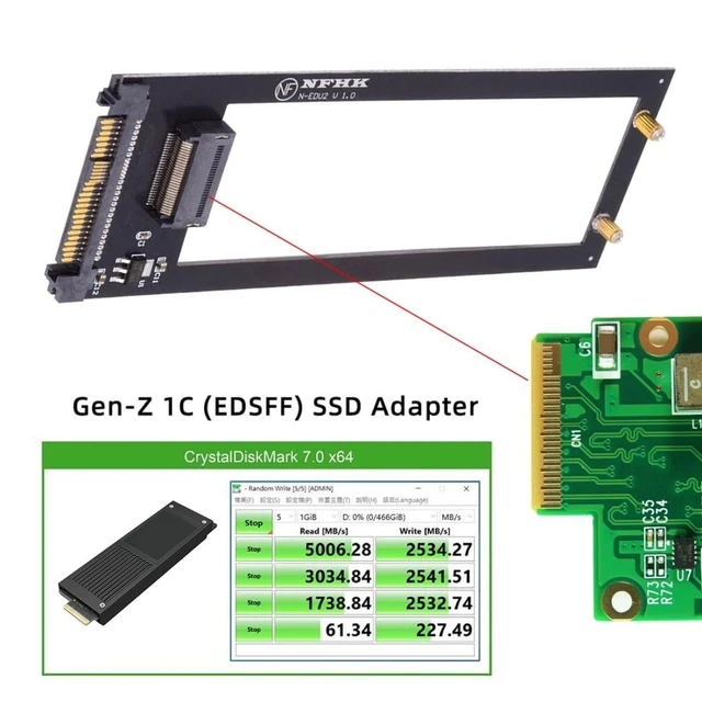 Alt view image 7 of 7 - EDSFF E1.S to U.2 SFF-8639 Host Adapter - NVMe PCIe Enterprise SSD Converter, Supports 9.5mm/15mm/25mm 1U Short Drives