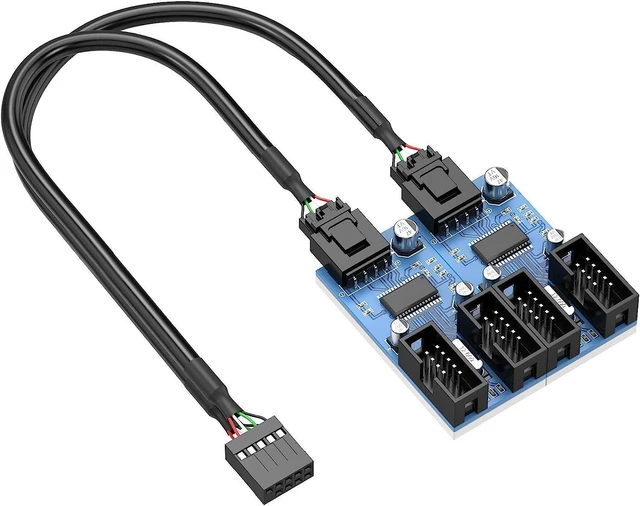 Main image of Internal USB 2.0 Motherboard Header Splitter - 1 to 4 Port 9-Pin Hub, Port Multiplier Extension Adapter, Plug and Play for PC DIY