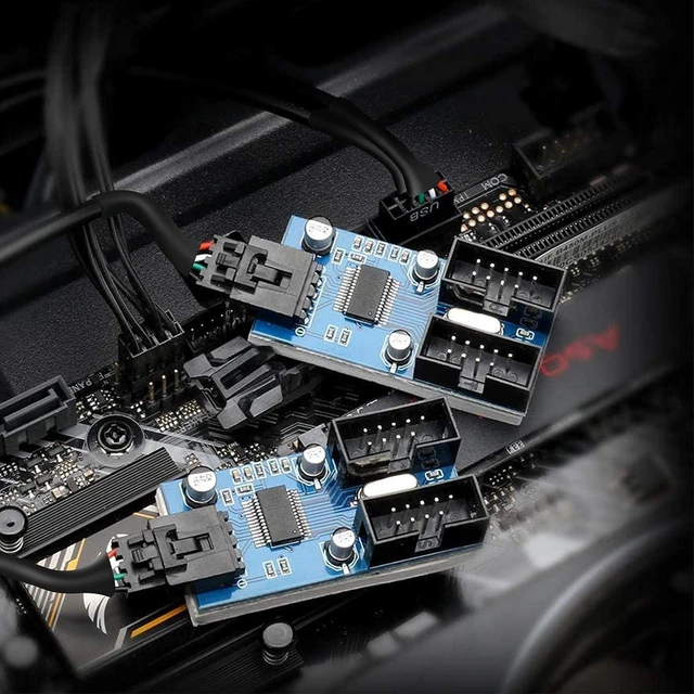Alt view image 6 of 7 - Internal USB 2.0 Motherboard Header Splitter - 1 to 4 Port 9-Pin Hub, Port Multiplier Extension Adapter, Plug and Play for PC DIY