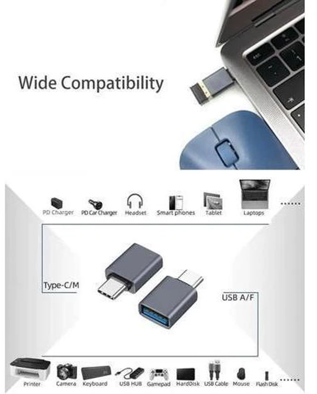 Alt view image 3 of 6 - USB-C Male to USB-A Female Adapter - USB 3.2 Gen 2 OTG Converter, 10Gbps High-Speed Data Sync, for Laptops & Tablets, 3-Pack, Grey