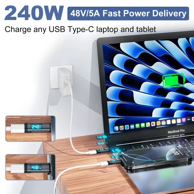Alt view image 5 of 5 - 24-Pin USB-C Magnetic Adapter - 240W PD with Digital Display, 40Gbps Data & 8K Video Support, Straight Type-C Male to Female, 2-Pack
