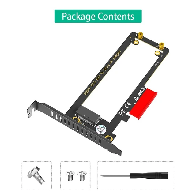 Alt view image 6 of 6 - PCIe x4 to EDSFF E1.S Adapter Card - Enterprise NVMe SSD Converter, Open Carrier Design, Supports 9.5mm/15mm/25mm 1U Short Drives, Gen4 Ready
