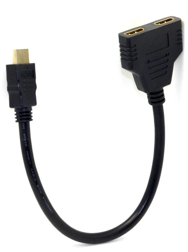 Alt view image 14 of 14 - One HDMI Male to Dual HDMI Female Y Splitter Switch Extension Adapter Cable