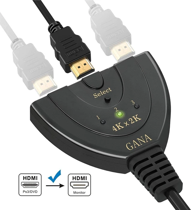 Alt view image 3 of 6 - 3-Port HDMI Switch with Pigtail Cable - 3 In 1 Out Video Switcher, Supports 4K / 1080P / 3D, Plug and Play