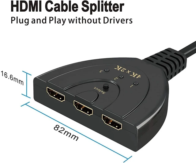 Alt view image 4 of 6 - 3-Port HDMI Switch with Pigtail Cable - 3 In 1 Out Video Switcher, Supports 4K / 1080P / 3D, Plug and Play
