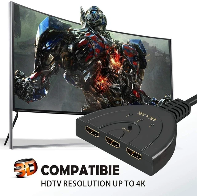 Alt view image 6 of 6 - 3-Port HDMI Switch with Pigtail Cable - 3 In 1 Out Video Switcher, Supports 4K / 1080P / 3D, Plug and Play