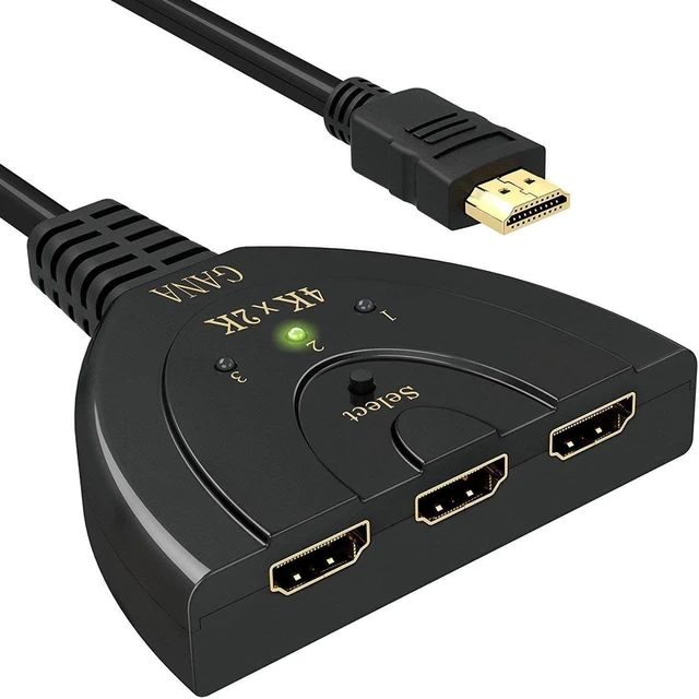 Main image of 3-Port HDMI Switch with Pigtail Cable - 3 In 1 Out Video Switcher, Supports 4K / 1080P / 3D, Plug and Play