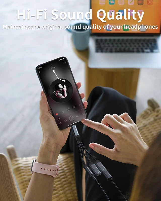 Alt view image 6 of 7 - 3-in-1 USB-C to 3.5mm & Dual Type-C Audio Charger Splitter - Built-in Hi-Res DAC, 60W PD Fast Charging Dongle, for Type-C Devices, Gray