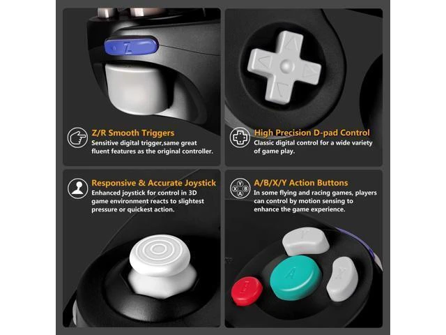 Alt view image 4 of 6 - Classic GC-Style Wired Gamepad - Retro Console Controller with Analog Triggers & Rumble Vibration, Zero Latency, 1.5m Cable, Black