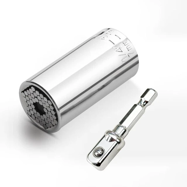 Alt view image 7 of 7 - Universal Socket Grip Tool Set - 7-19mm (1/4" to 3/4") Self-Adjusting Socket with Power Drill Adapter, CR-V Steel, 3/8" Drive