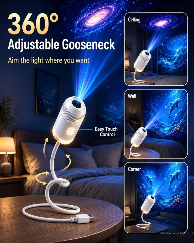 Alt view image 4 of 6 - Holographic Galaxy Projector Night Light - 2-in-1 Dynamic Nebula & Star Lamp, 360° Rotating, HD Optical Projection, USB Powered