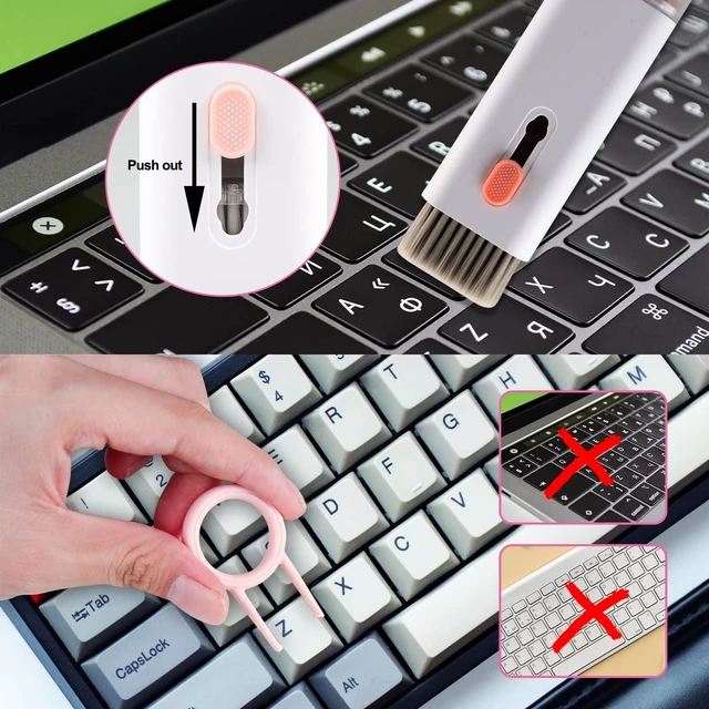 Alt view image 2 of 6 - 7-in-1 Electronic Cleaning Kit - Mechanical Keyboard Brush & Keycap Puller, TWS Earbud Cleaning Pen, Screen Wiper Multi-Tool, Pink