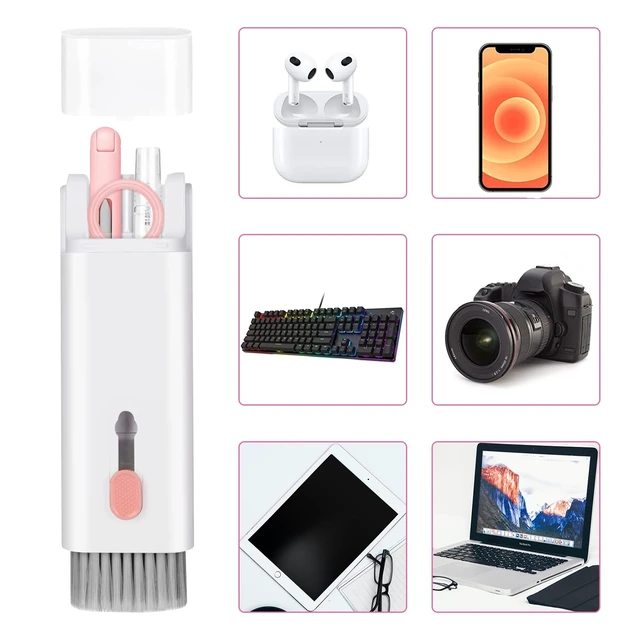 Alt view image 3 of 6 - 7-in-1 Electronic Cleaning Kit - Mechanical Keyboard Brush & Keycap Puller, TWS Earbud Cleaning Pen, Screen Wiper Multi-Tool, Pink