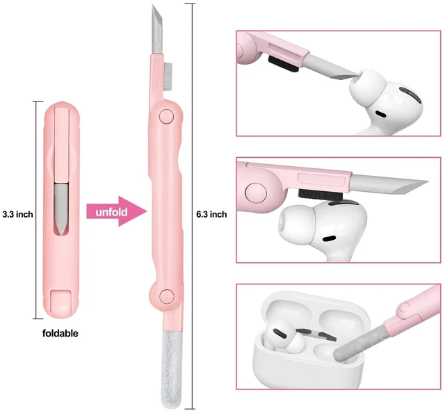 Alt view image 6 of 6 - 7-in-1 Electronic Cleaning Kit - Mechanical Keyboard Brush & Keycap Puller, TWS Earbud Cleaning Pen, Screen Wiper Multi-Tool, Pink
