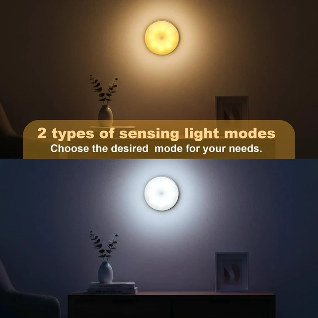 Alt view image 4 of 7 - Magnetic LED Motion Sensor Light - Dual Color Temp (White & Warm), Auto-Sensing Smart Night Lamp, USB Rechargeable, 2-Pack