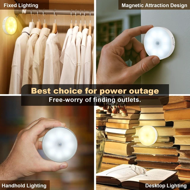 Alt view image 6 of 7 - Magnetic LED Motion Sensor Light - Dual Color Temp (White & Warm), Auto-Sensing Smart Night Lamp, USB Rechargeable, 2-Pack