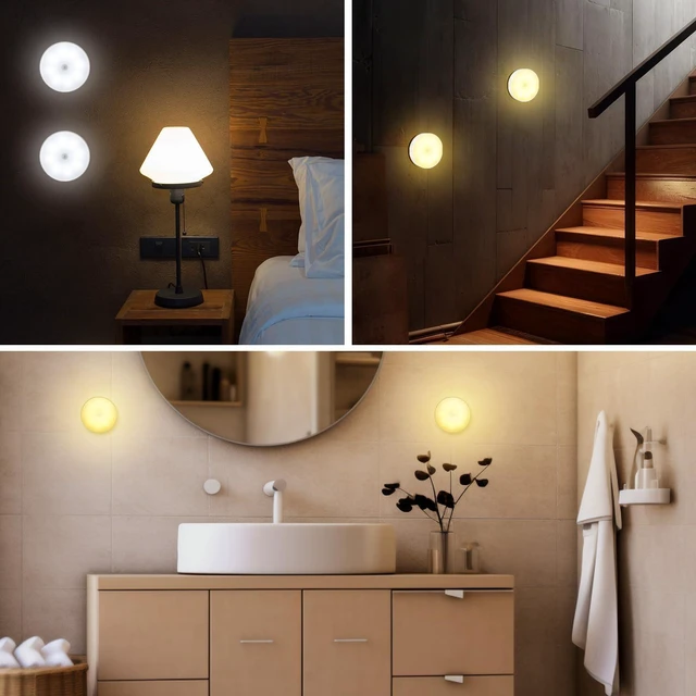 Alt view image 7 of 7 - Magnetic LED Motion Sensor Light - Dual Color Temp (White & Warm), Auto-Sensing Smart Night Lamp, USB Rechargeable, 2-Pack