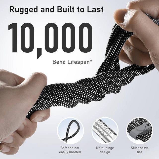 Alt view image 6 of 7 - USB-C to USB-C Cable - 240W PD 3.1 Fast Charging, 180° Rotating Connector, Nylon Braided, 10 FT (3m), Black