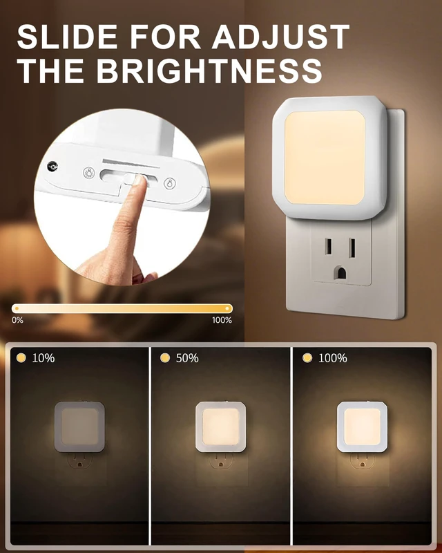 Alt view image 2 of 7 - LED Plug-in Night Light - Dusk-to-Dawn Photocell Sensor, Dimmable Brightness, 3000K Warm White, Outlet-Friendly, 2-Pack