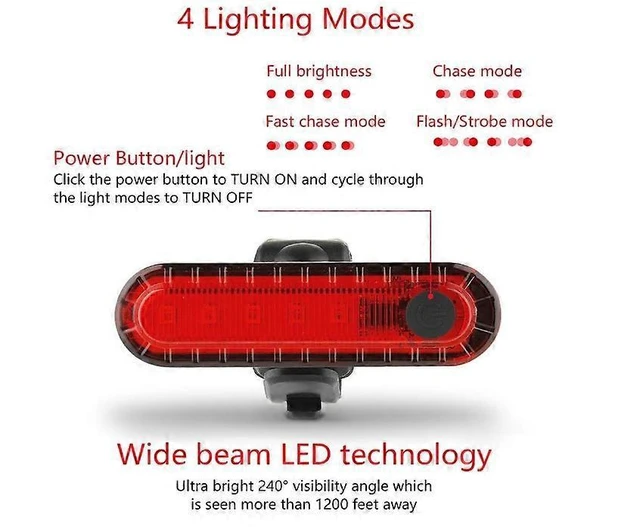 Alt view image 5 of 5 - Rechargeable Bike Tail Light Rear Bicycle Lamp USB Power Waterproof 240 Degree Daytime Visible High Visibility Safety Warning Equipment For Mountain Road Cycling Night Riding Red 2 Pack