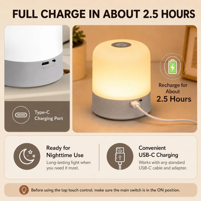 Alt view image 4 of 7 - Portable Touch LED Night Light - 2400mAh Rechargeable Ambient Lamp, 3 Color Temperatures, Stepless Dimmable, Minimalist Egg Shape