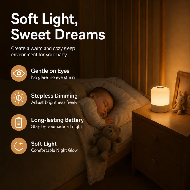 Alt view image 6 of 7 - Portable Touch LED Night Light - 2400mAh Rechargeable Ambient Lamp, 3 Color Temperatures, Stepless Dimmable, Minimalist Egg Shape