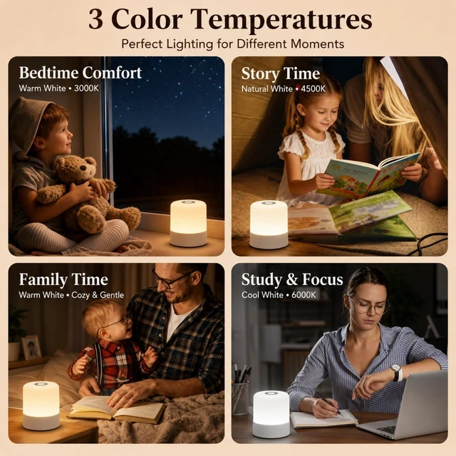 Alt view image 7 of 7 - Portable Touch LED Night Light - 2400mAh Rechargeable Ambient Lamp, 3 Color Temperatures, Stepless Dimmable, Minimalist Egg Shape