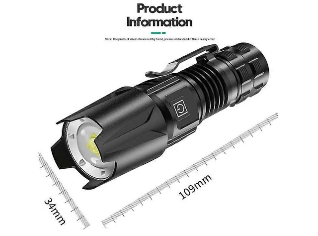 Alt view image 2 of 5 - High-Power Tactical LED Flashlight - XHP50 Quad-Core Emitter, 5000 Lumens, Type-C Rechargeable, Zoomable EDC Torch, Black