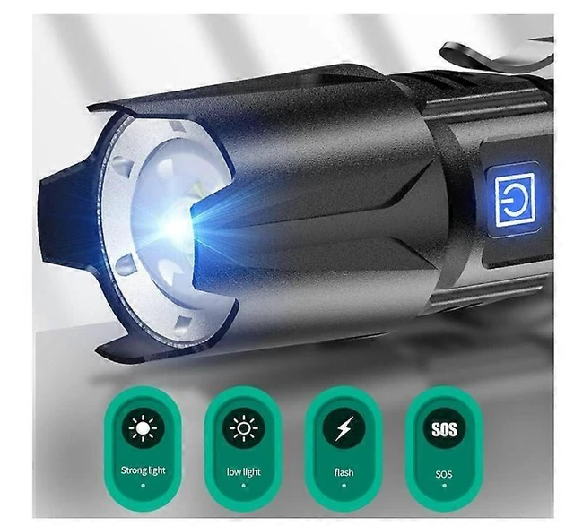 Alt view image 4 of 5 - High-Power Tactical LED Flashlight - XHP50 Quad-Core Emitter, 5000 Lumens, Type-C Rechargeable, Zoomable EDC Torch, Black