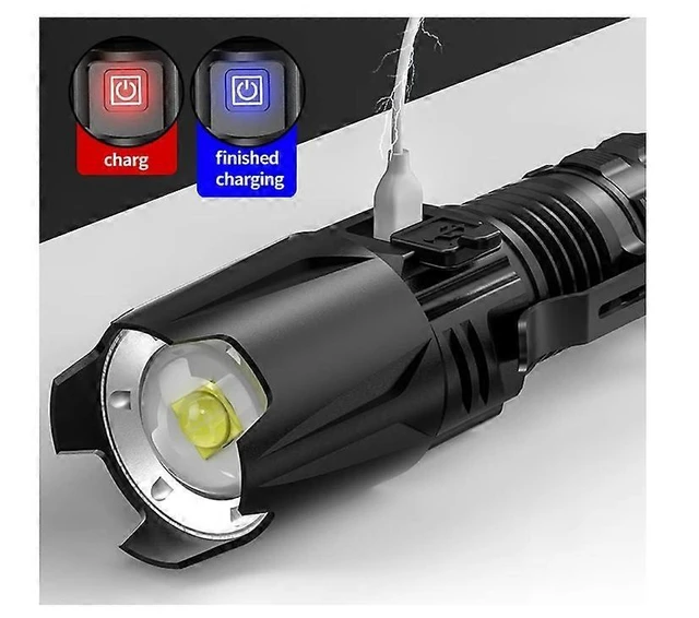 Alt view image 3 of 5 - High-Power Tactical LED Flashlight - XHP50 Quad-Core Emitter, 5000 Lumens, Type-C Rechargeable, Zoomable EDC Torch, Black
