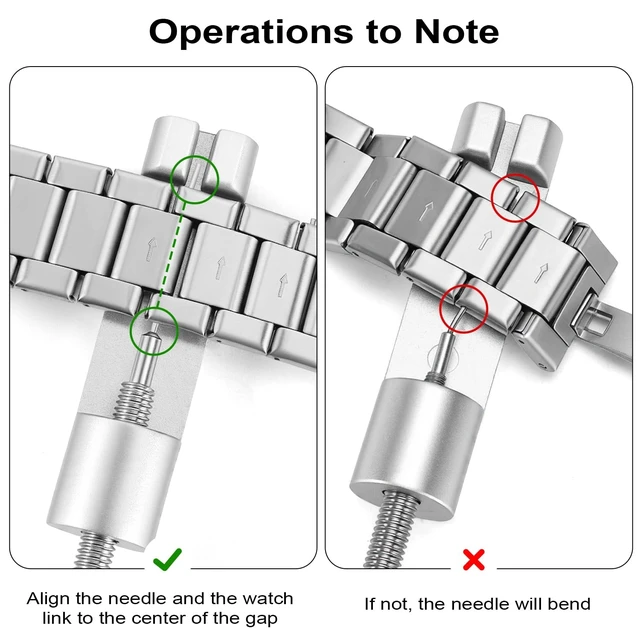 Alt view image 4 of 7 - Precision Watch Band Link Removal Tool Kit - Heavy-Duty Metal Strap Adjuster, with 6 Replacement Pins & Hammer, for Smartwatch Bracelets
