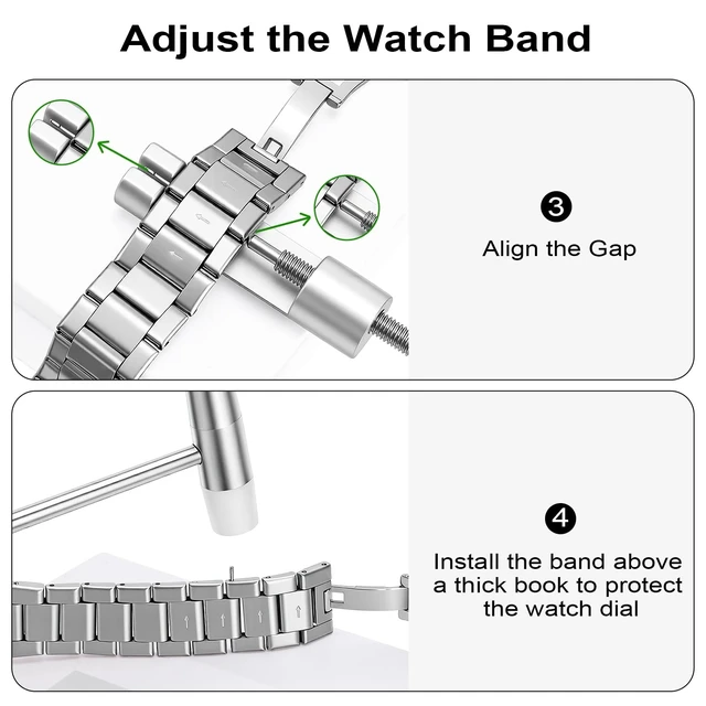 Alt view image 3 of 7 - Precision Watch Band Link Removal Tool Kit - Heavy-Duty Metal Strap Adjuster, with 6 Replacement Pins & Hammer, for Smartwatch Bracelets