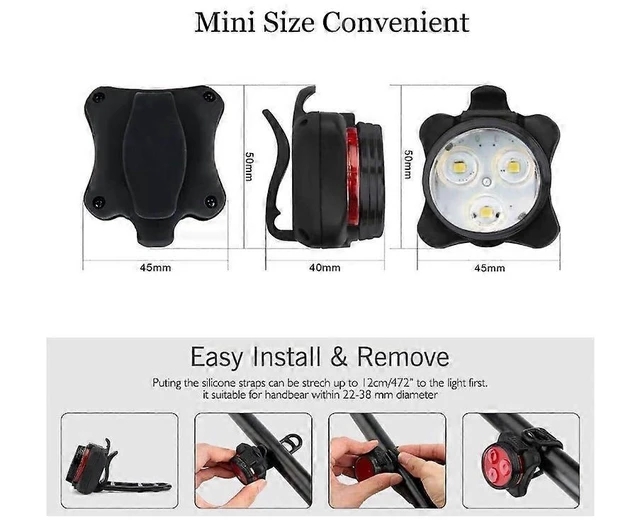 Alt view image 5 of 5 - Rechargeable Bike Light Set Bicycle Lamp USB Power Super Bright Waterproof 4 Lighting Modes High Visibility Warning Equipment For Outdoor Mountain Cycling Night Riding Front And Back Black
