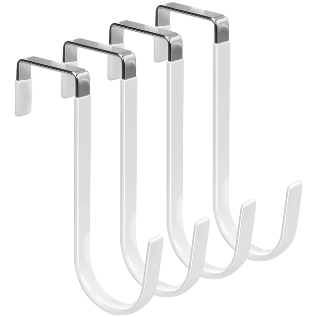 Main image of Heavy-Duty Over The Door Hooks - Anti-Scratch Rubber Coated Metal Hangers, Tool-Free Installation, Fits Standard Doors, 4-Pack, White