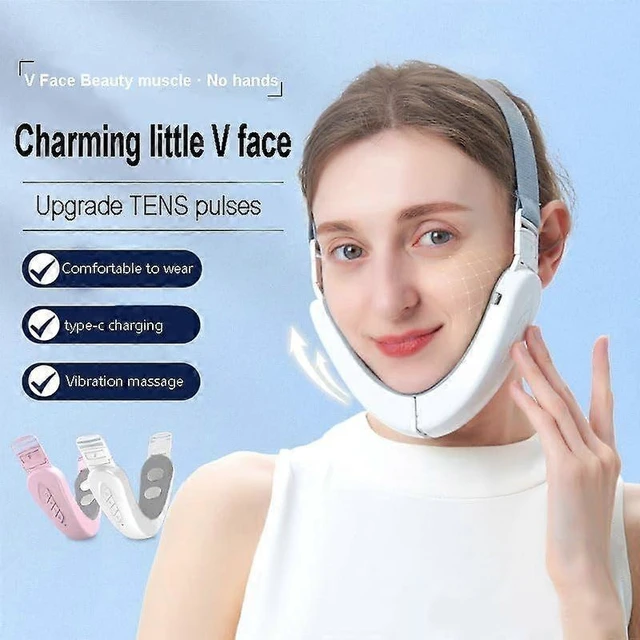 Alt view image 3 of 5 - Ergonomic V-Shape Jawline Compression Strap - Double Chin Reducer & Tech-Neck Support, Breathable Adjustable Fabric, Pink
