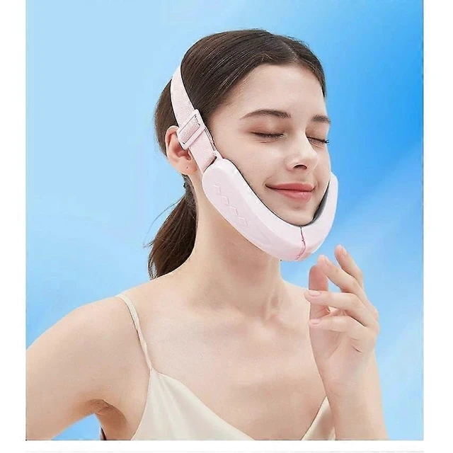 Alt view image 4 of 5 - Ergonomic V-Shape Jawline Compression Strap - Double Chin Reducer & Tech-Neck Support, Breathable Adjustable Fabric, Pink